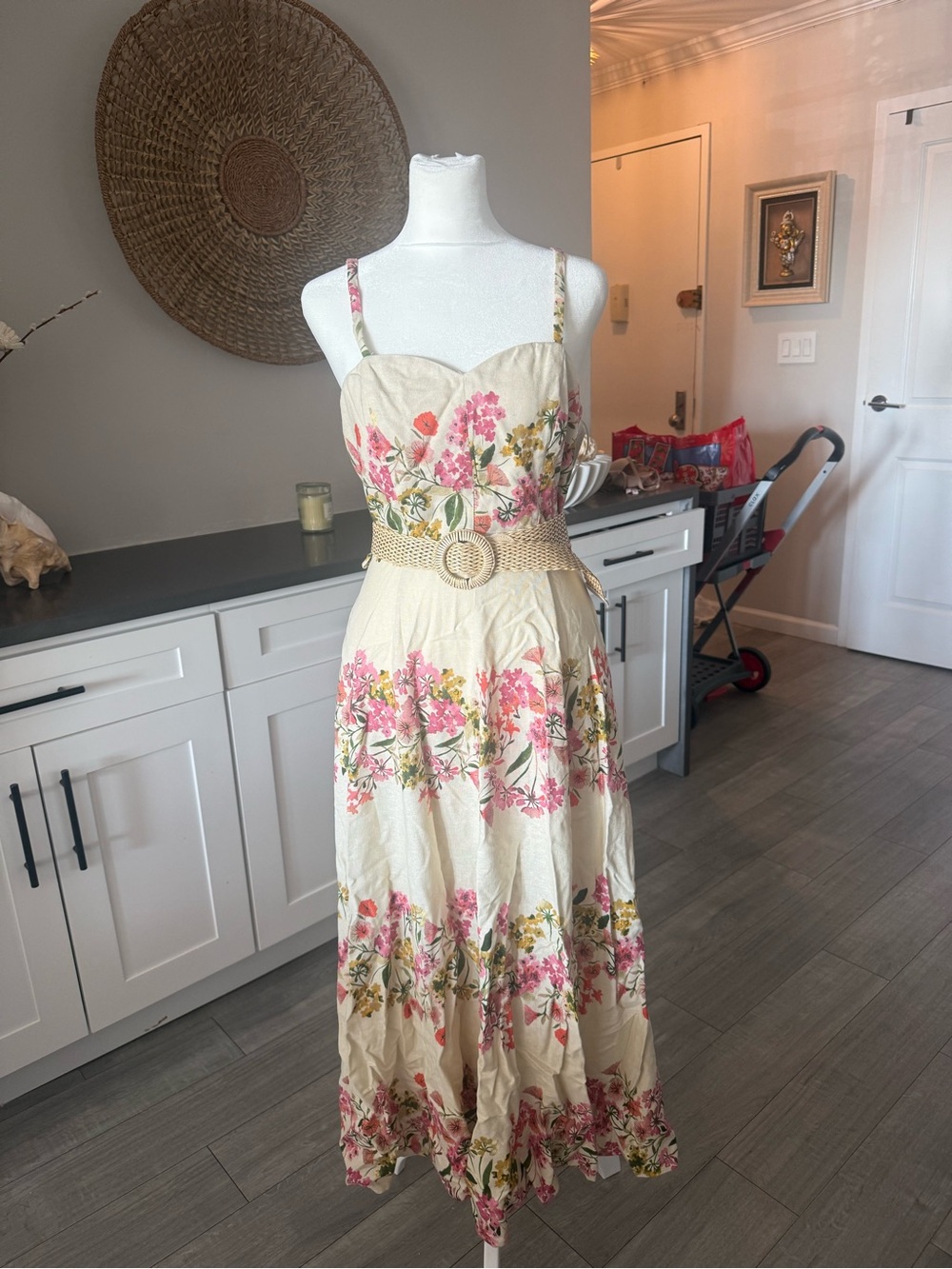 Taylor Cream Floral Maxi Dress with Pink & Green Print